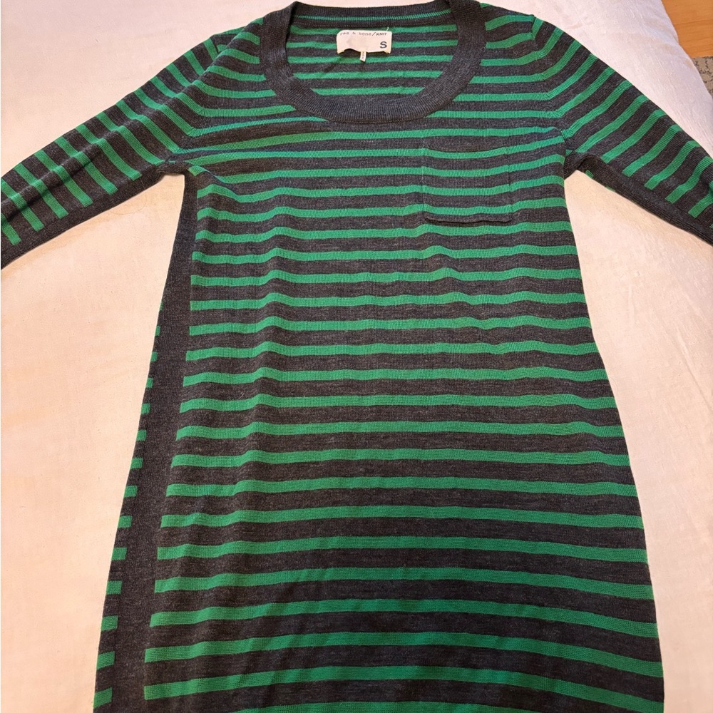 Anthropologie Green and Black Striped Sweater Dress